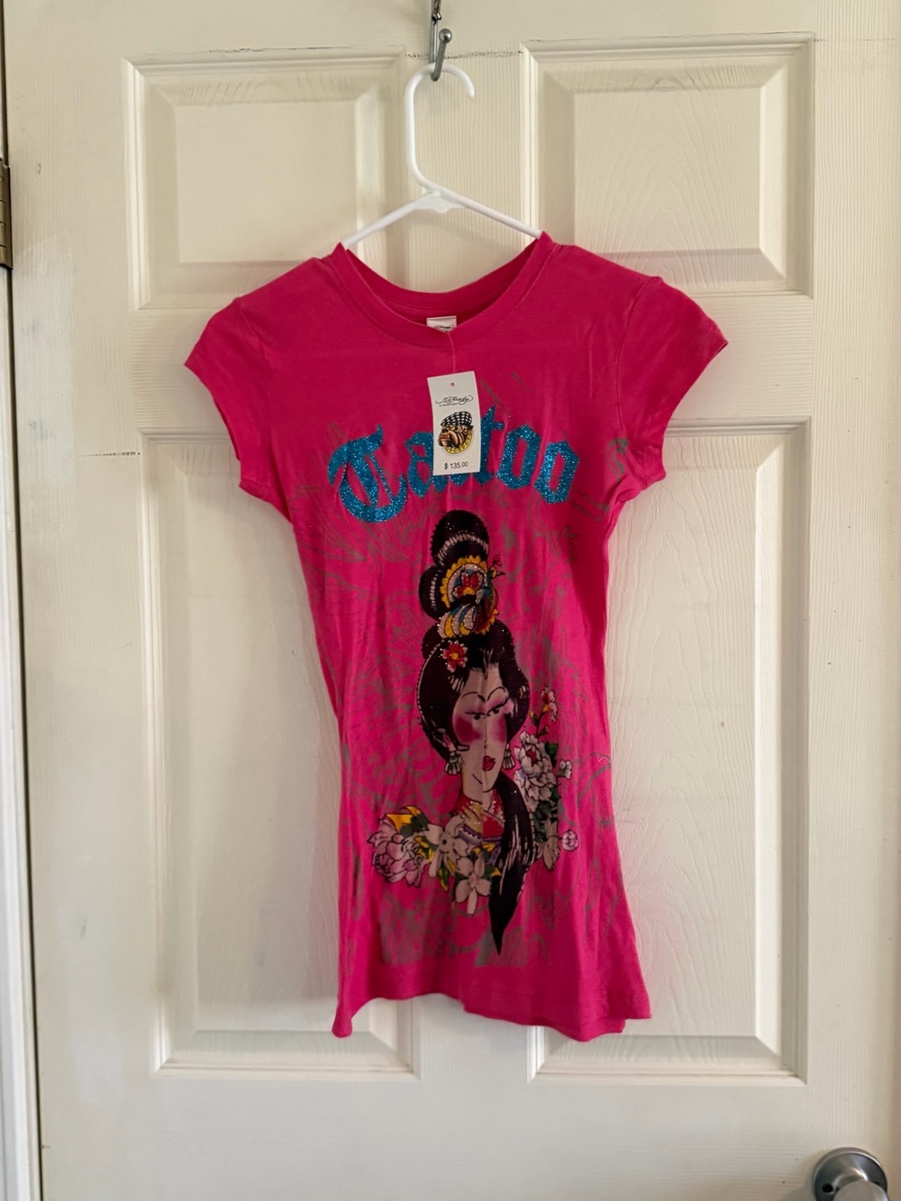 Vintage Ed Hardy hot pink geisha tee Y2K